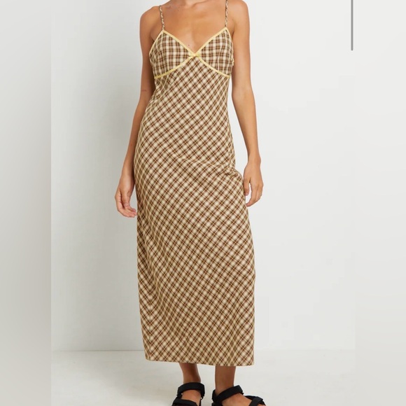 Insight Dresses & Skirts - Insight Brown and Yellow Plaid Maxi Dress
